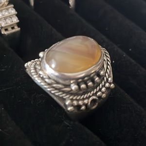 925 Sterling Silver Botswana Agate Cabochon Ring